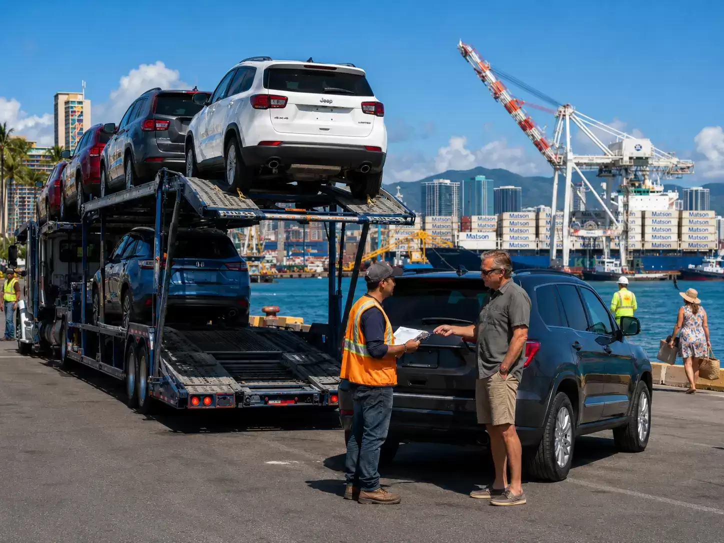 Hawaii vehicle transport truck meeting 60 something customer
