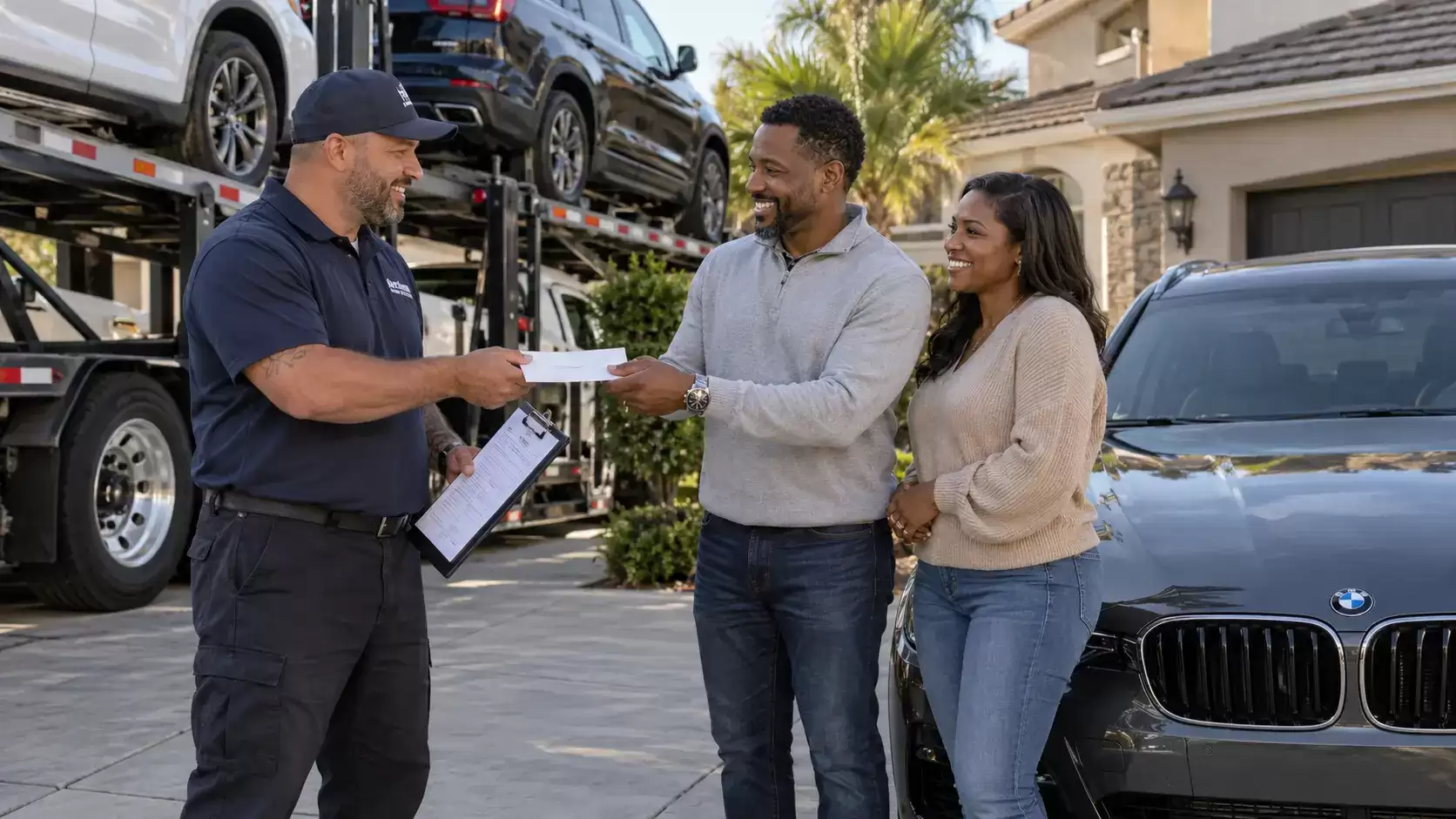 Car Transport Driver Getting Paid Upon Delivery By Husband and wife customers