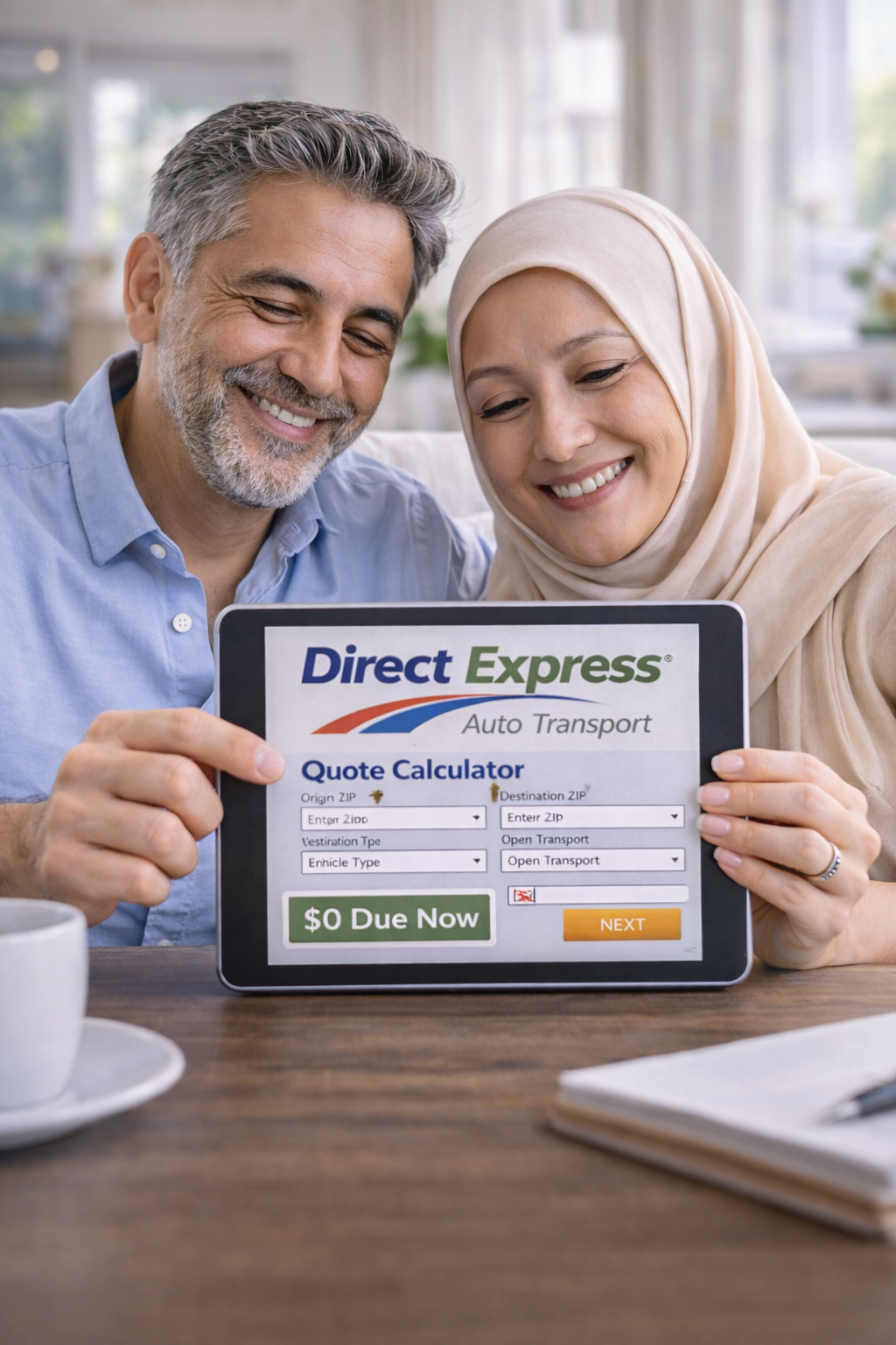 photo of Smiling Jordanian couple using Direct Express quote calculator