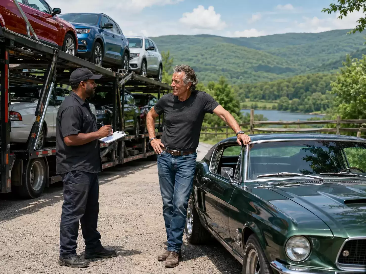 Pennsylvania older cool man meeting a car shipping driver in