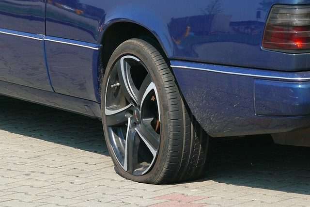photo of a flat tire blowout