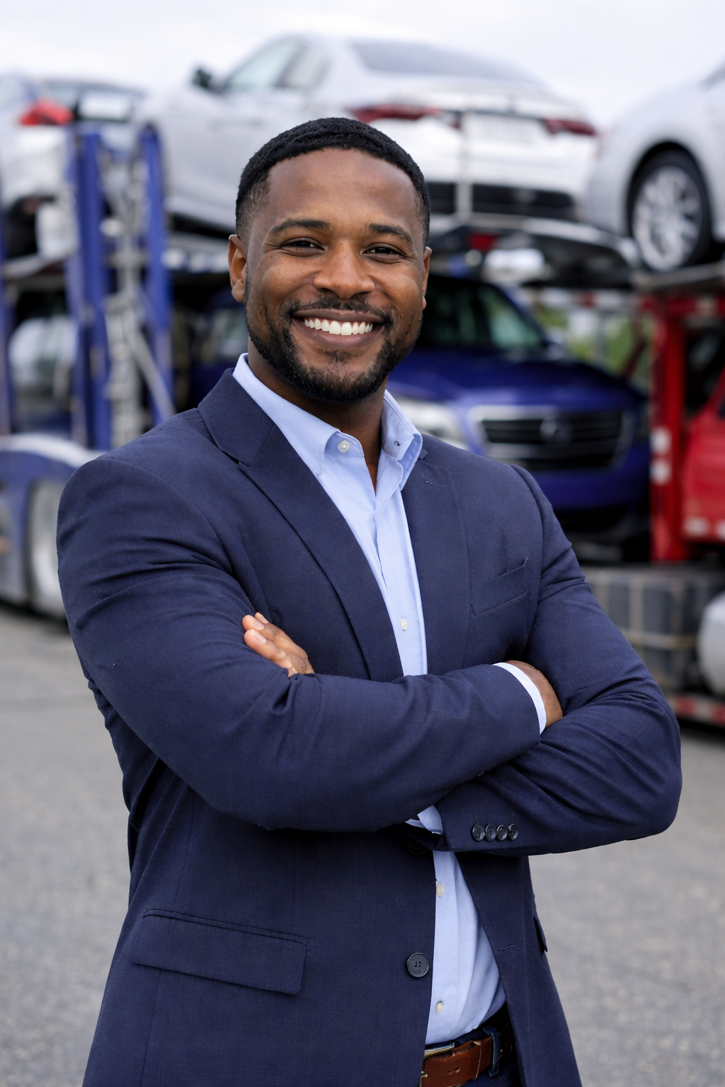 photo of a black man executive shipping his car