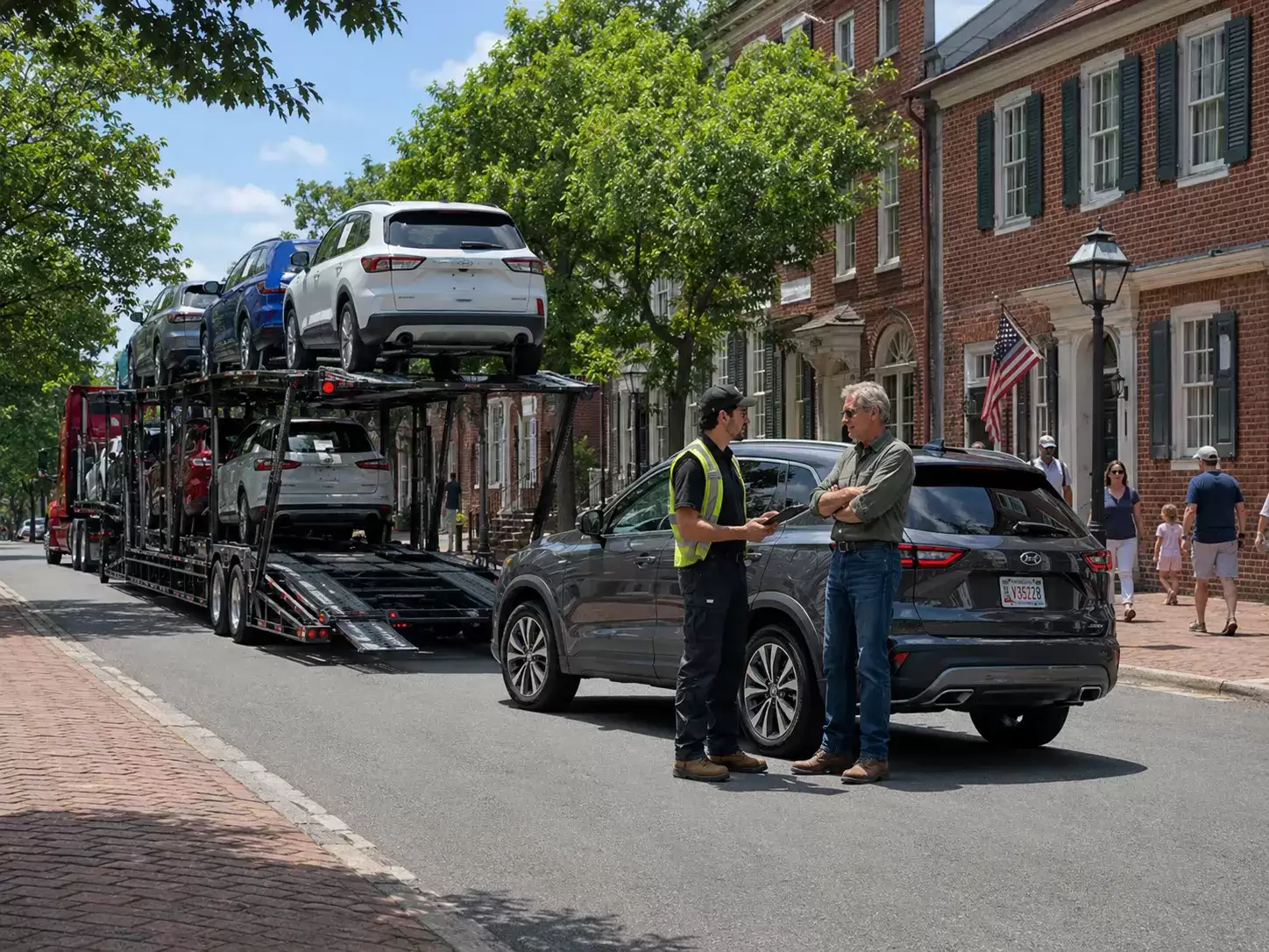 Delaware vehicle transport truck meeting 60 something customer