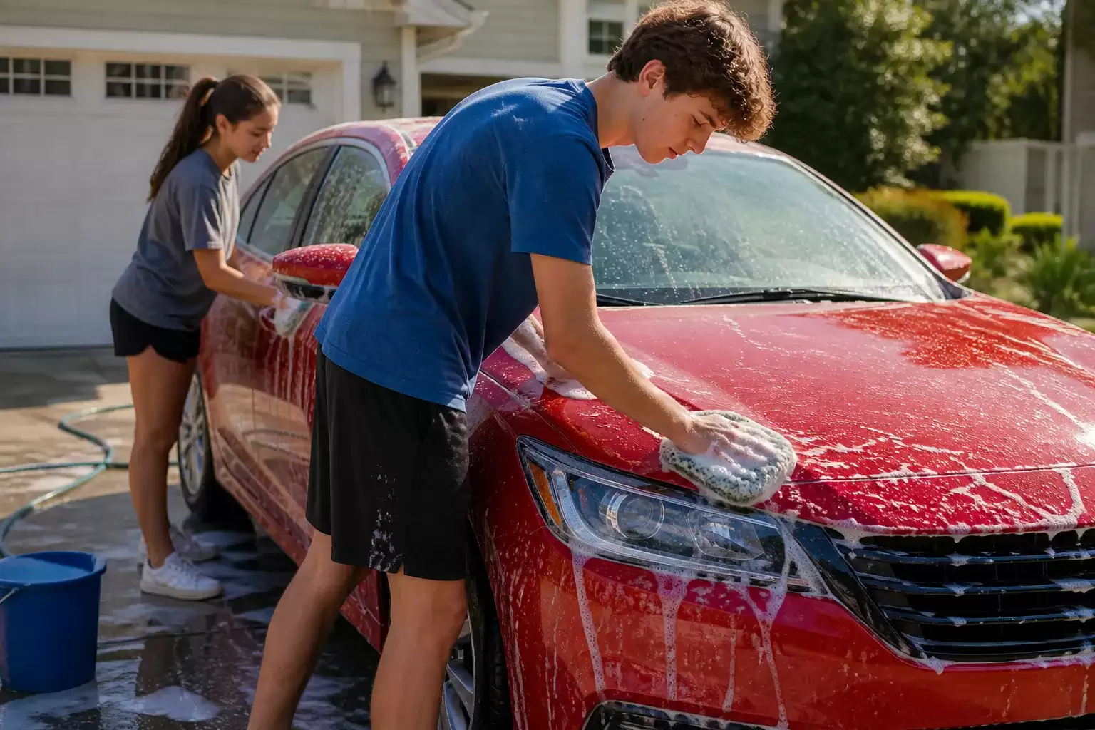 Illinois brother and sister teenagers-car-wash-before-shipping-it