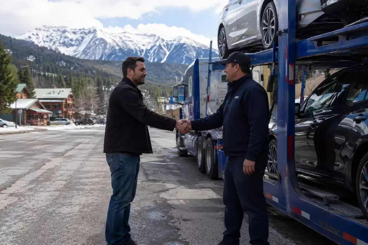 man meeting a car shipping driver in Colorado