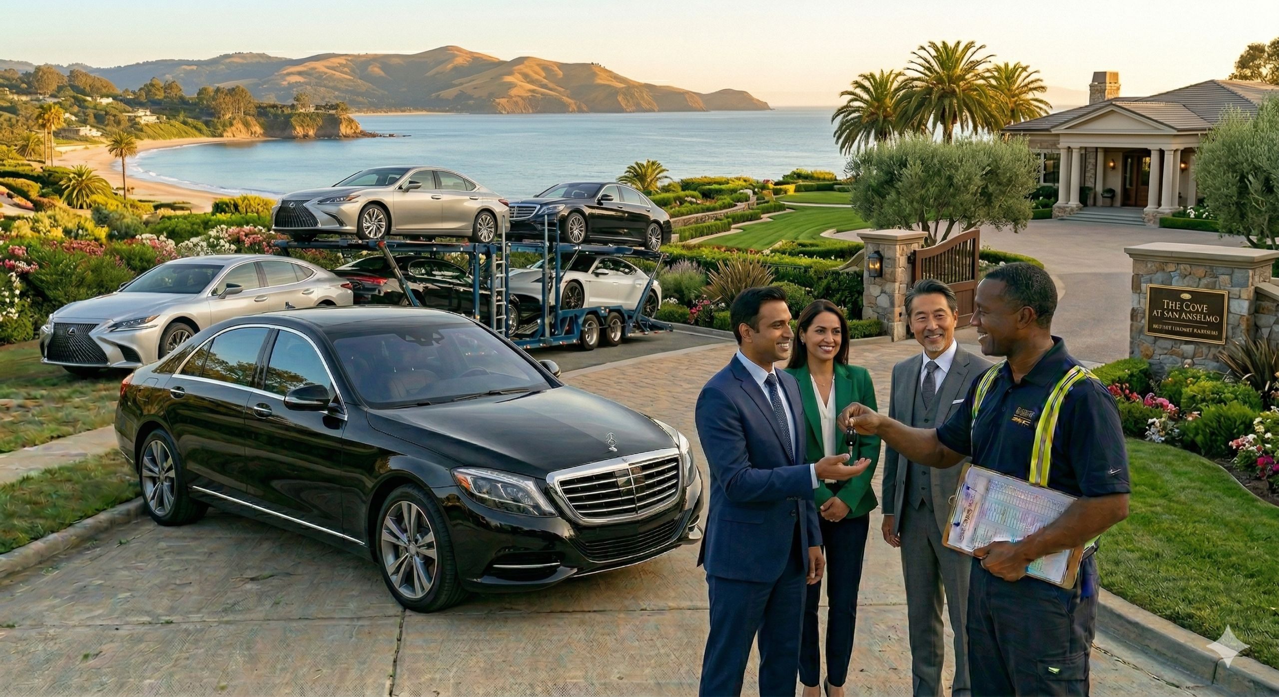 photo of three executives receiving their vehicle shipment