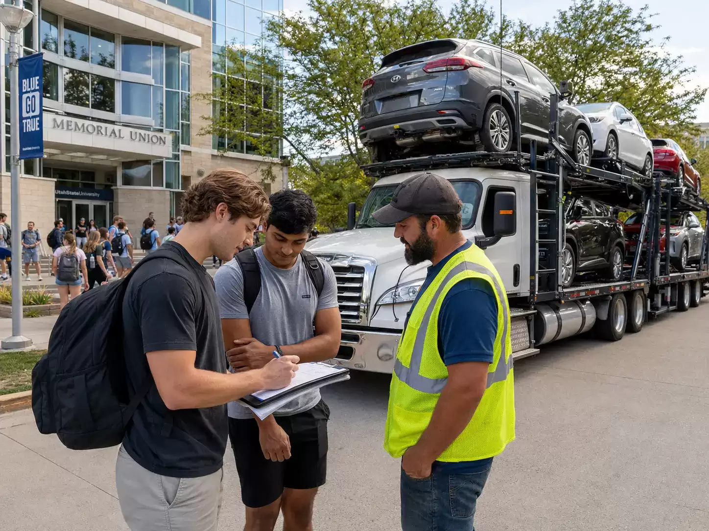 Illinois College Student Car Shipping with two roommates signing the BOL for the car transporter