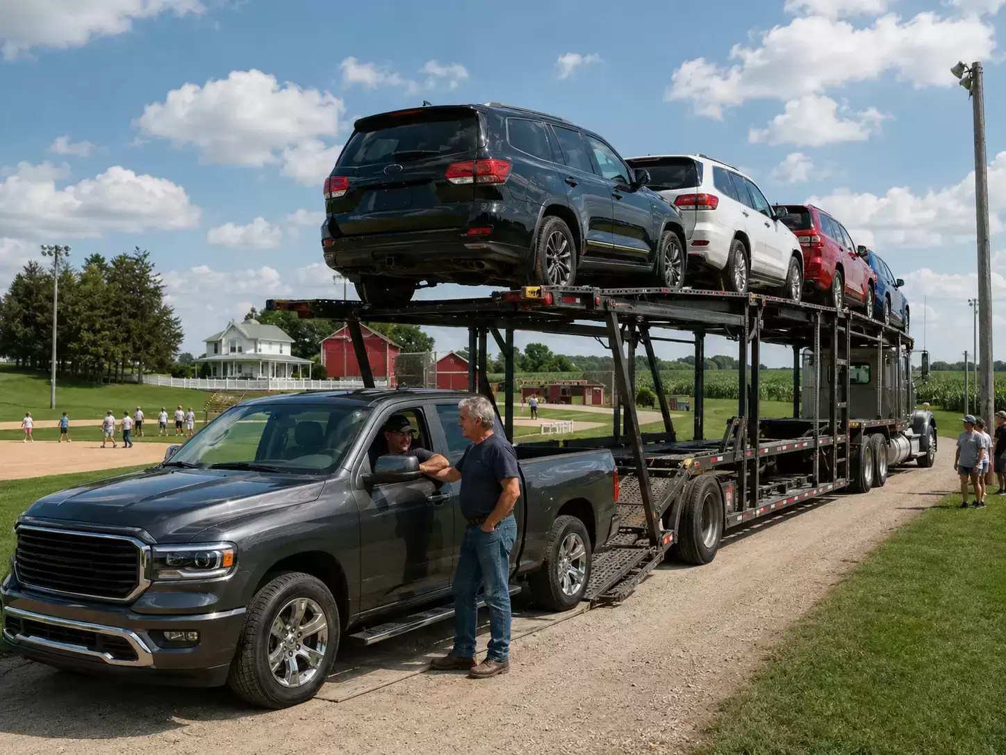 Iowa vehicle transport truck meeting 60 something customer