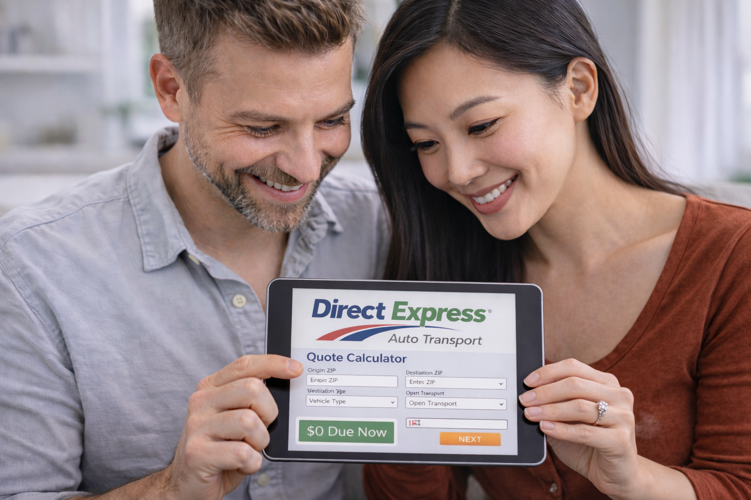 photo of Smiling couple using Direct Express quote calculator