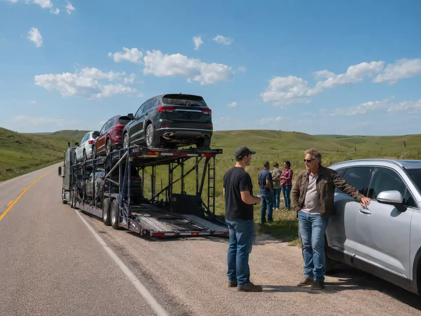 Nebraska vehicle transport truck meeting 60 something customer
