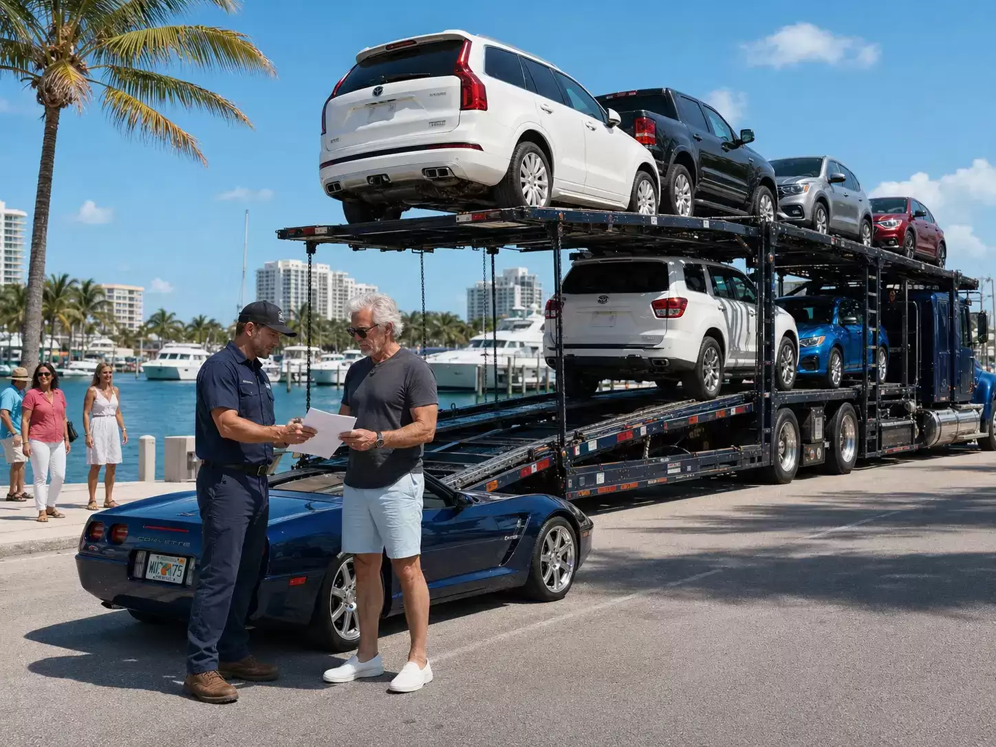 Florida vehicle transport truck meeting 60 something customer