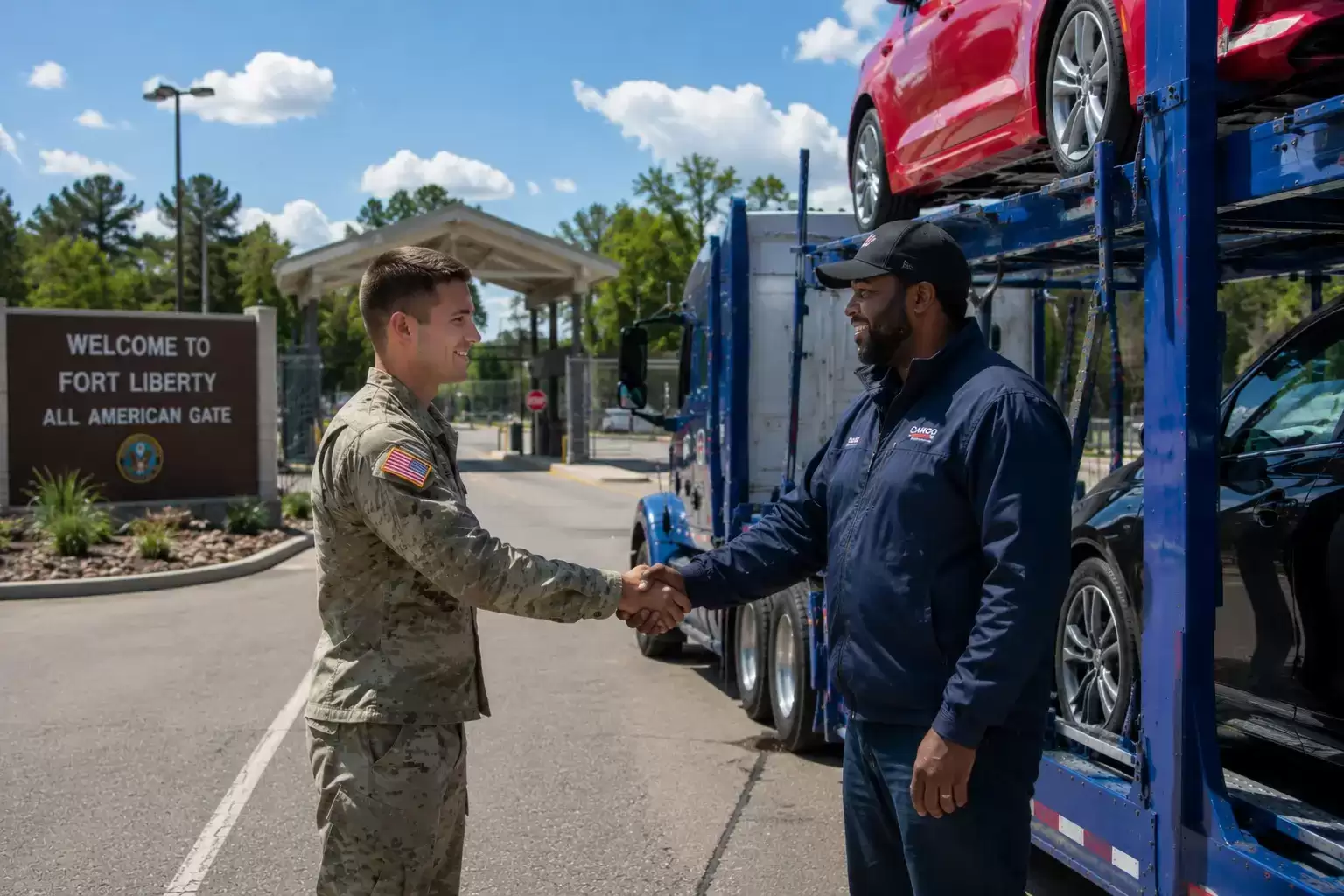 military man meeting a car transport driver in Ohio