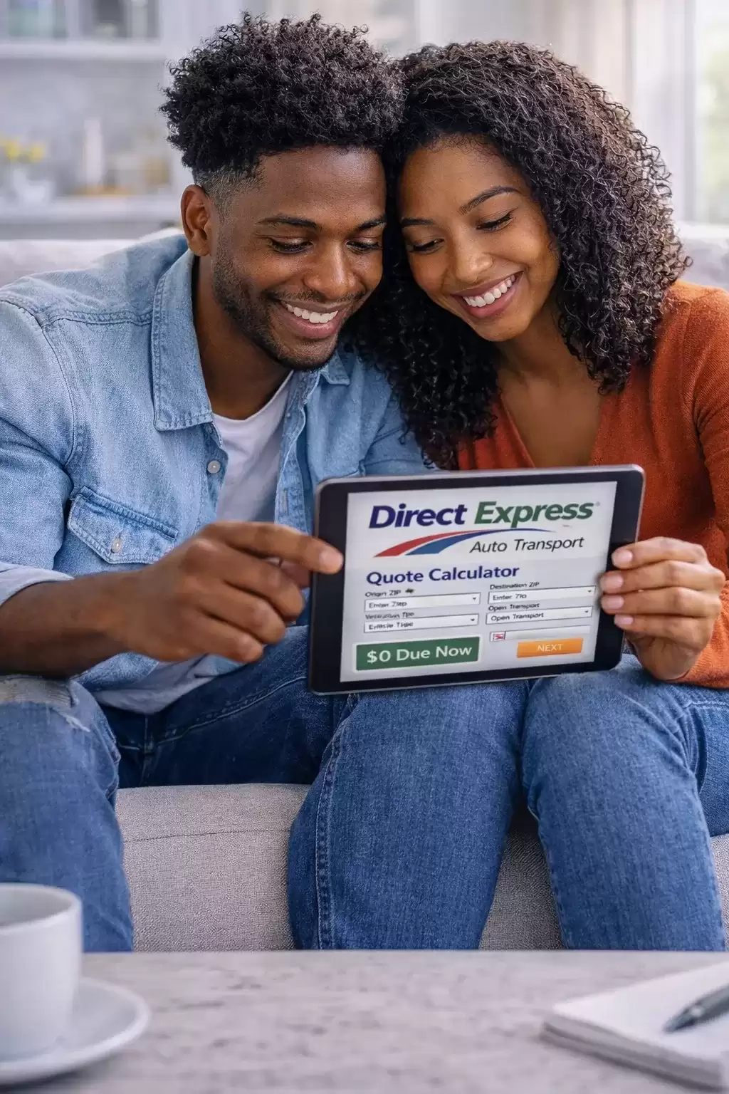 Ohio couple looking at a tablet with Direct Express quote calculator 