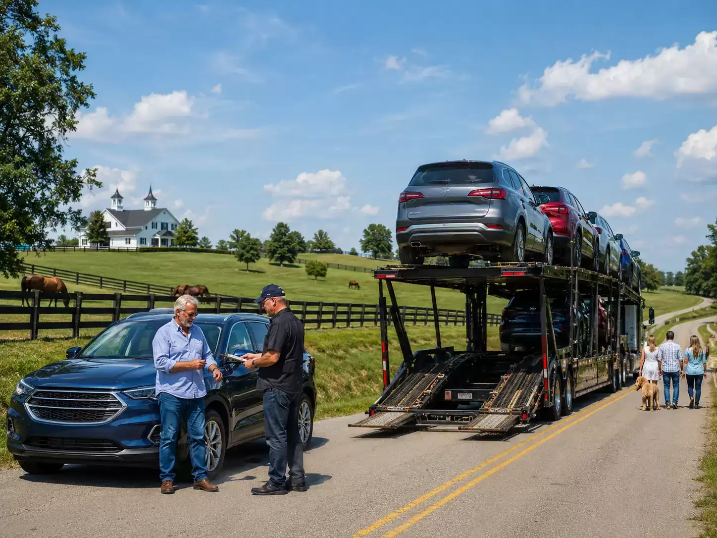 Kentucky vehicle transport truck meeting 60 something customer