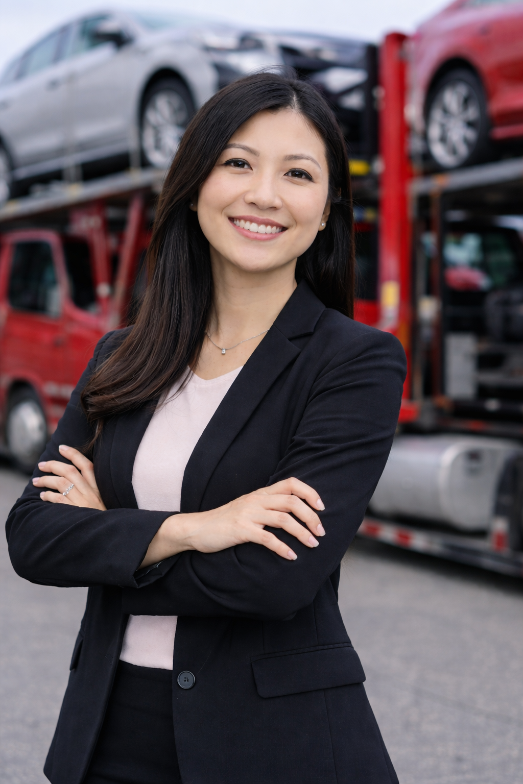 photo of asian woman executive shipping her car